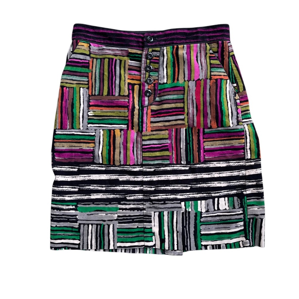 ✨ Anthro Odille Velvet Multicolor Striped High Waisted Skirt Size 6 Boho